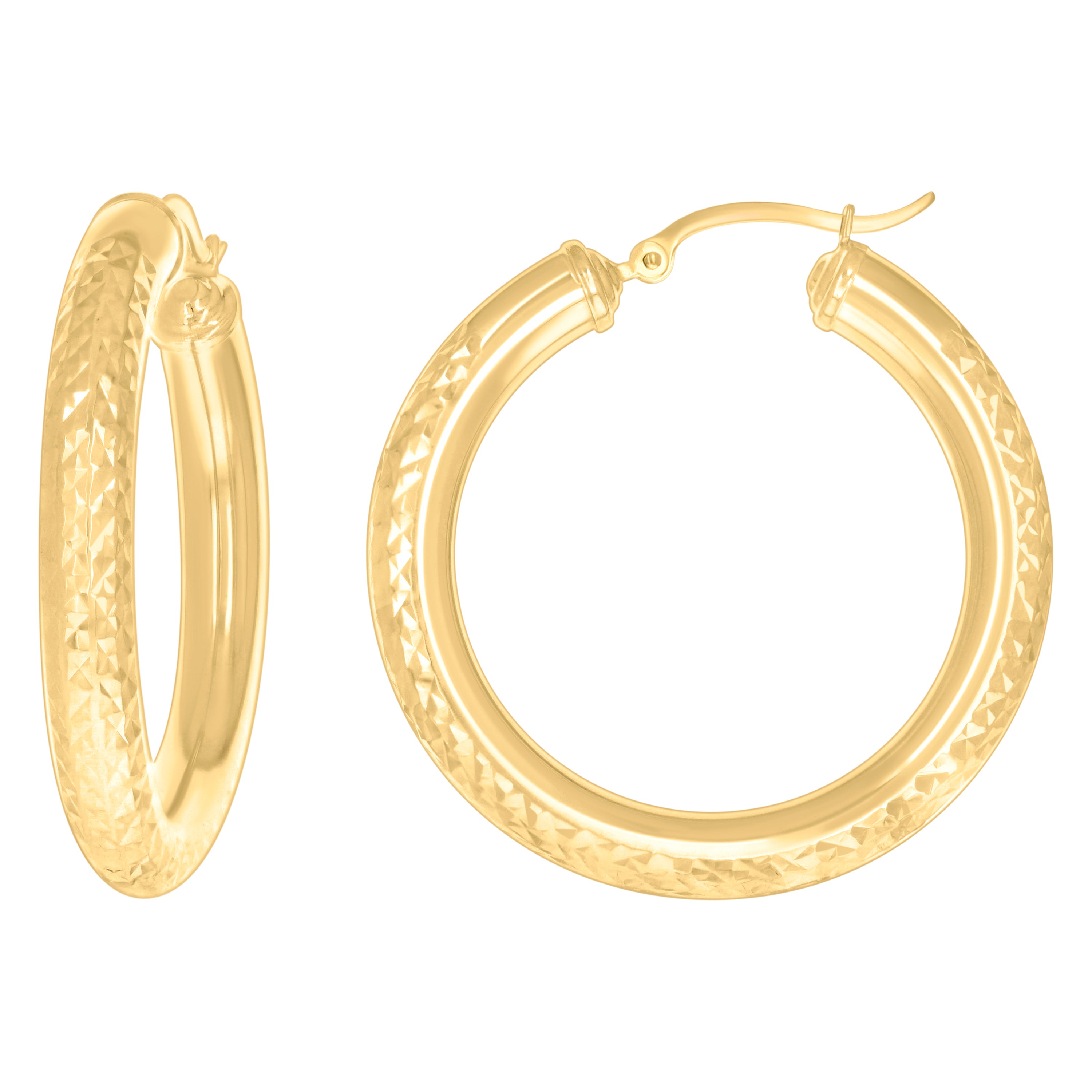 10Kt Yellow Gold Womens Round Tube Diamond-cut Patterned Fancy Hoop Earrings 5mm-38 - SLV-133854