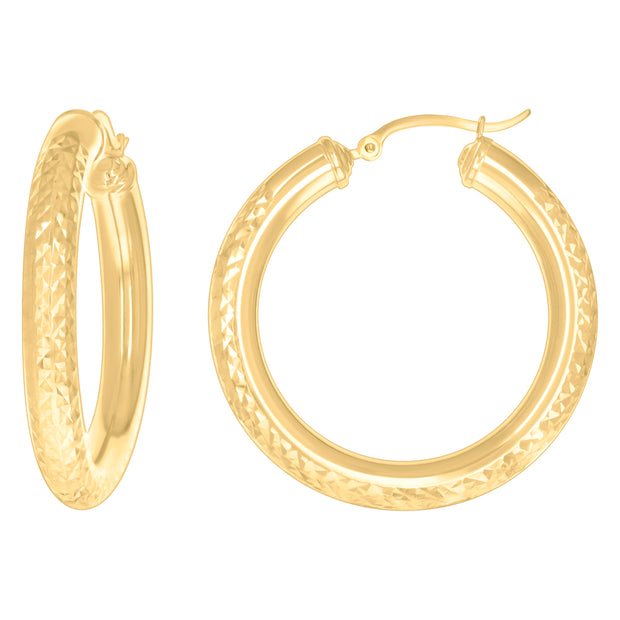 10Kt Yellow Gold Womens Round Tube Diamond-cut Patterned Fancy Hoop Earrings 5mm-38 - SLV-133854