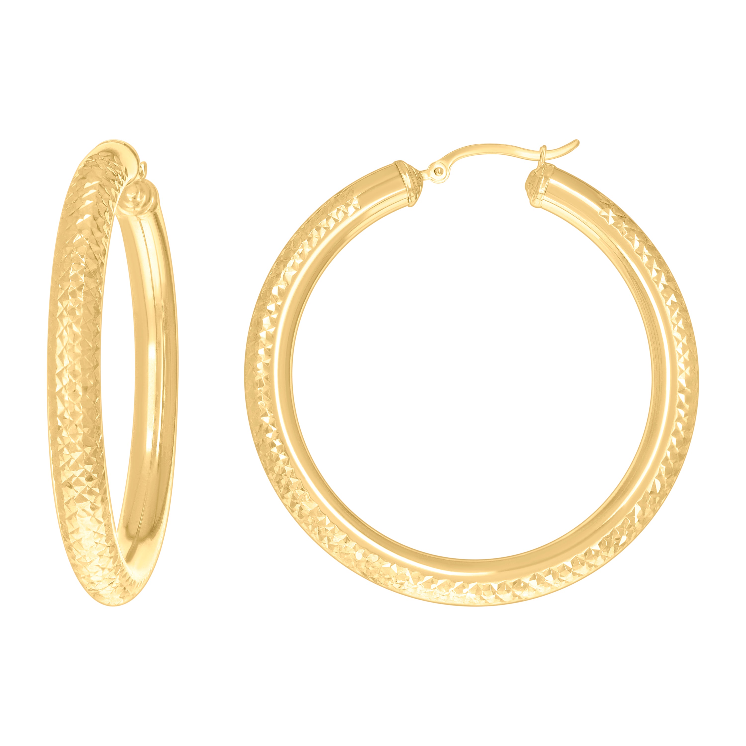 10Kt Yellow Gold Womens Round Tube Diamond-cut Patterned Fancy Hoop Earrings 5mm-50 - SLV-133855