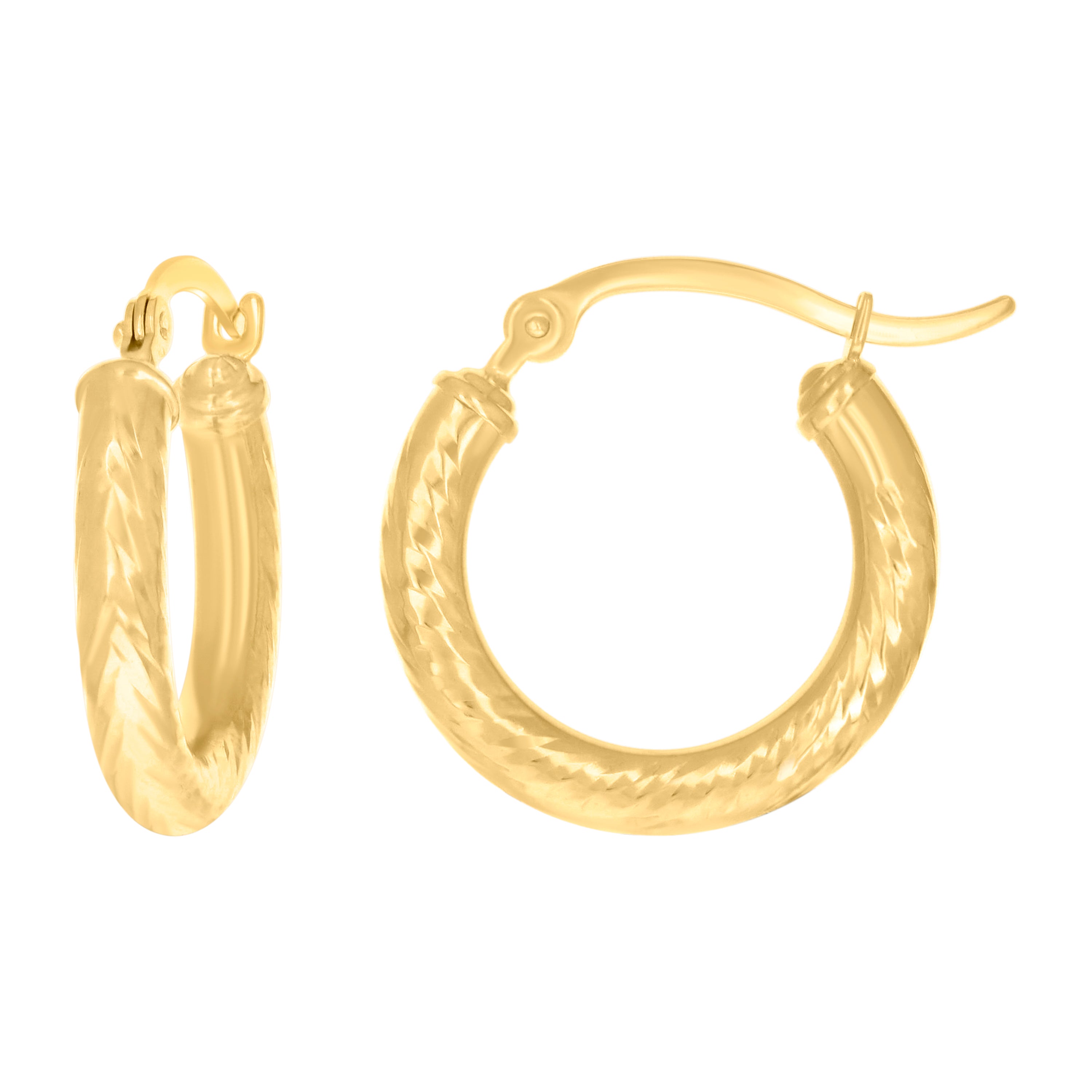 14Kt Yellow Gold Womens Round Tube Diamond-cut Patterned Fancy Hoop Earrings 3mm-19