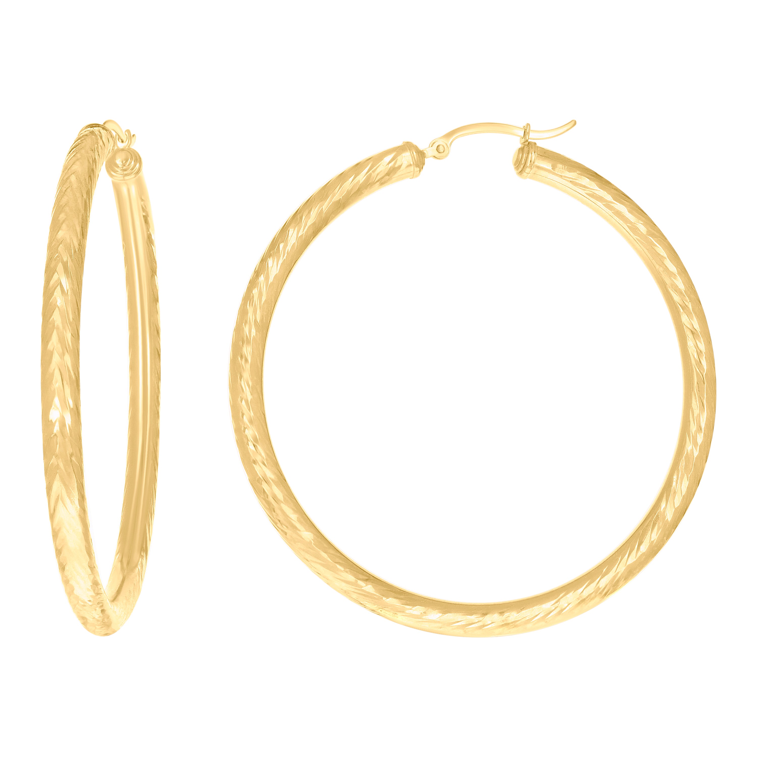 14Kt Yellow Gold Womens Round Tube Diamond-cut Patterned Fancy Hoop Earrings 4mm-57 - SLV-133867