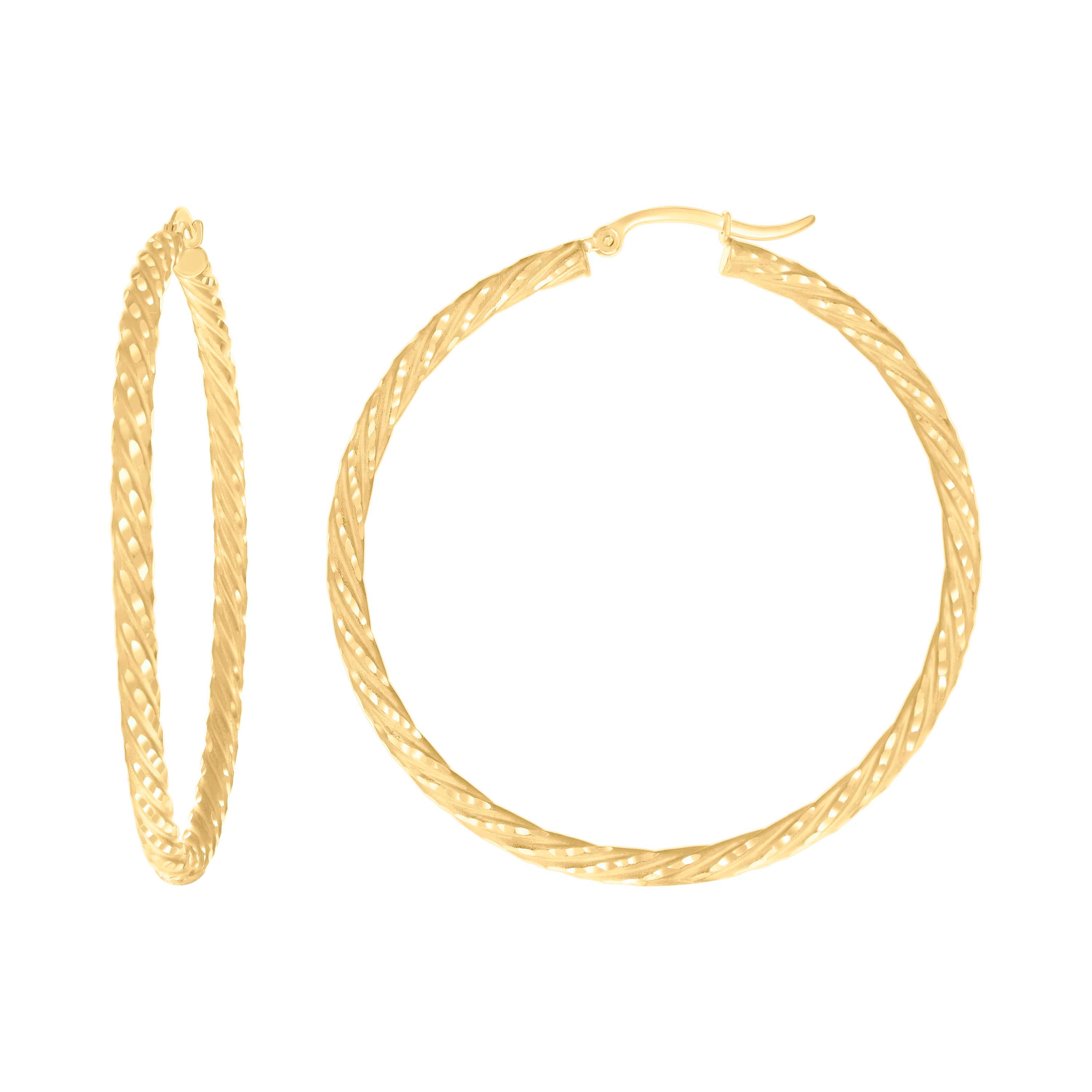 10Kt Yellow Gold Womens Diamond-cut Spotted Patterned Fancy Hoop Earrings 3mm-50 - SLV-133924