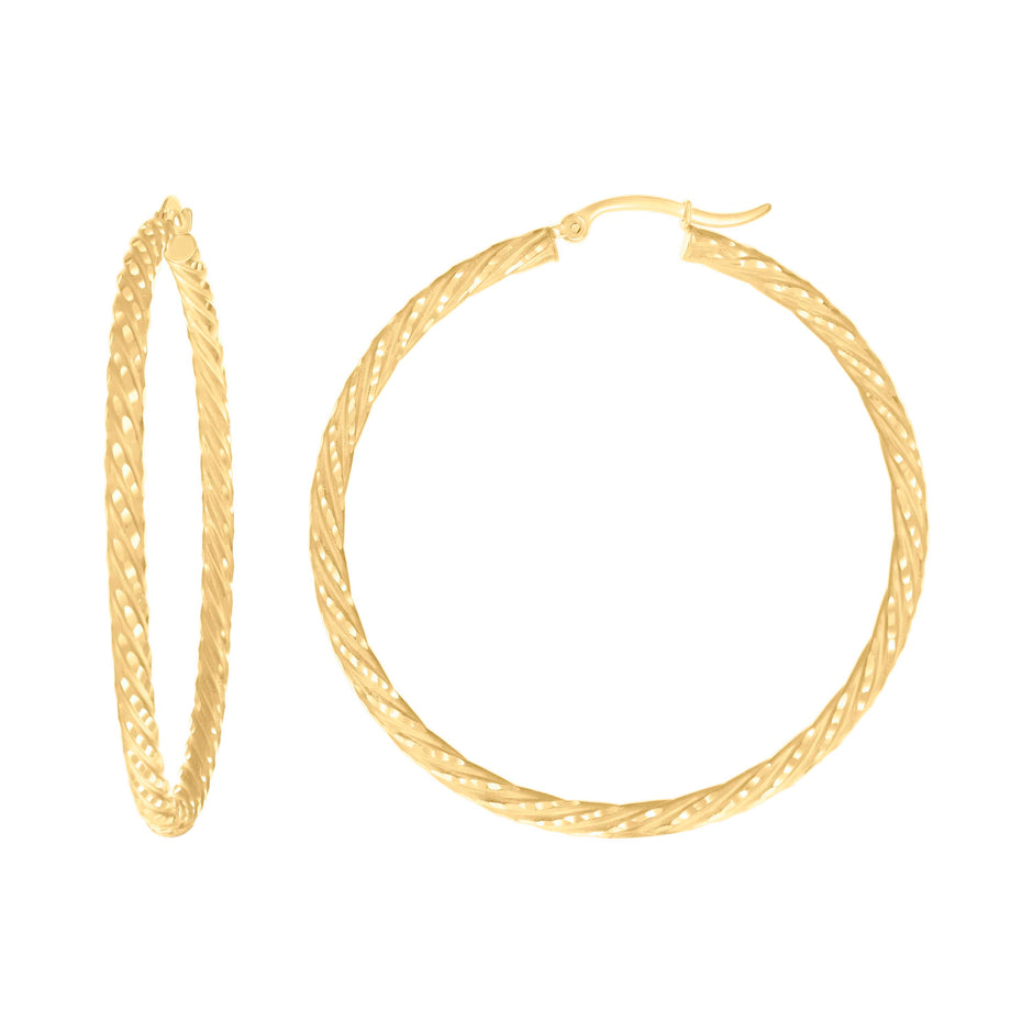 10Kt Yellow Gold Womens Diamond-cut Spotted Patterned Fancy Hoop Earrings 3mm-50 - SLV-133924
