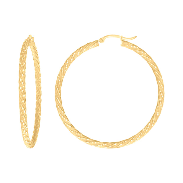 10Kt Yellow Gold Womens Diamond-cut Spotted Patterned Fancy Hoop Earrings 3mm-50 - SLV-133924