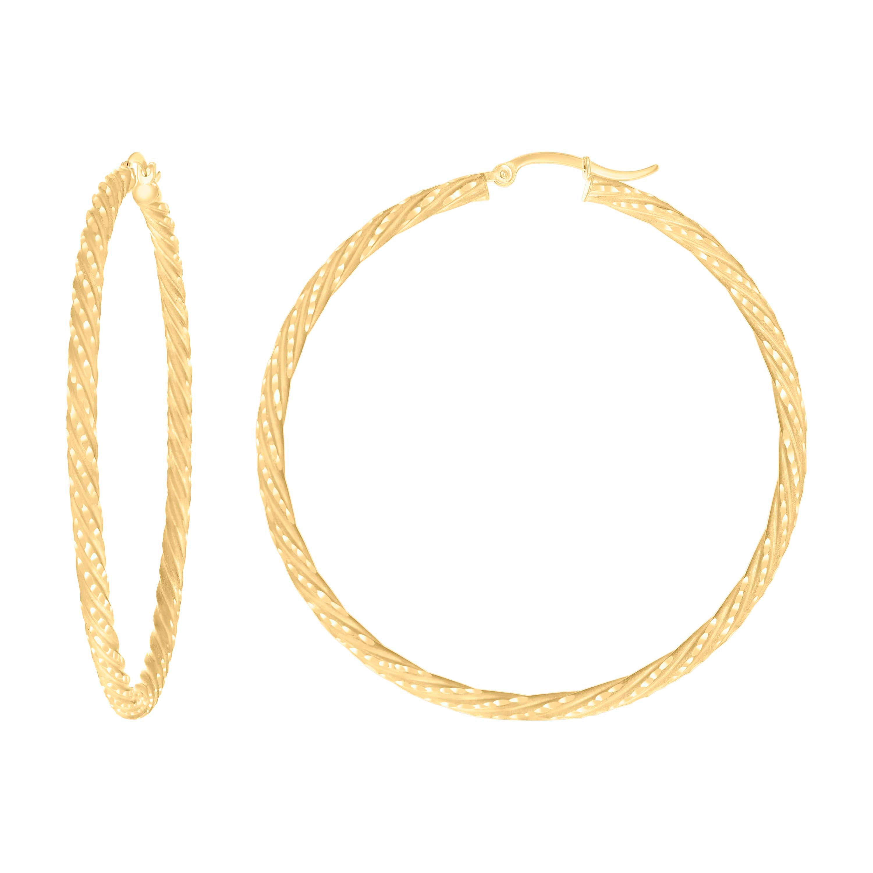 10Kt Yellow Gold Womens Diamond-cut Spotted Patterned Fancy Hoop Earrings 3mm-57 - SLV-133925