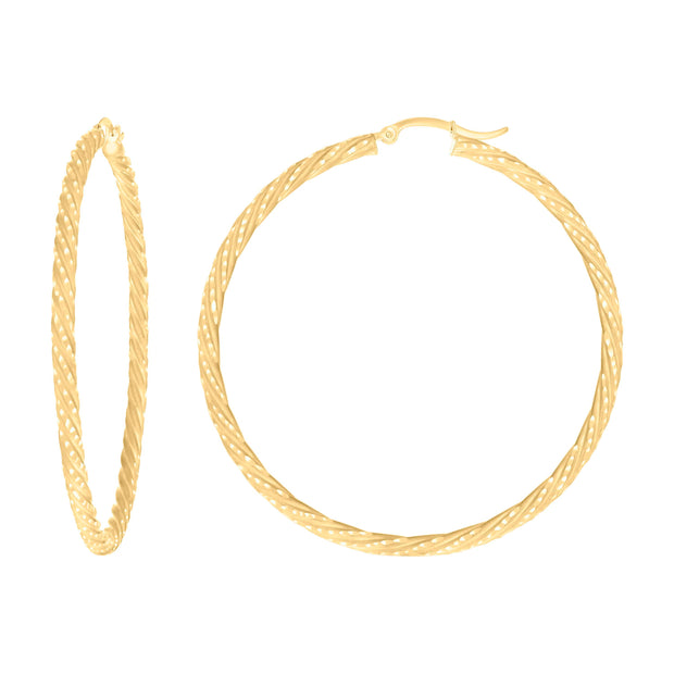 10Kt Yellow Gold Womens Diamond-cut Spotted Patterned Fancy Hoop Earrings 3mm-57 - SLV-133925