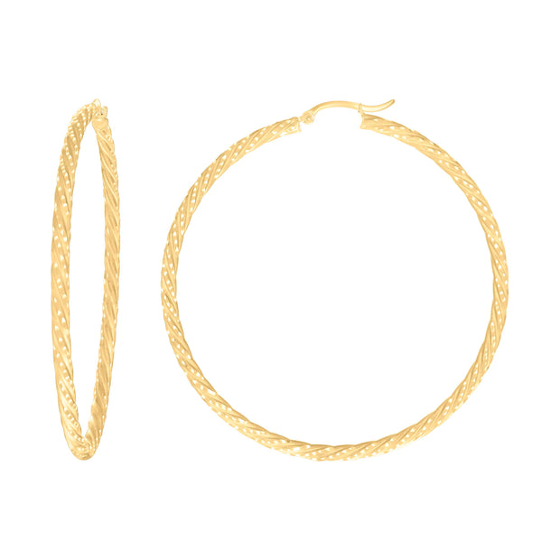 10Kt Yellow Gold Womens Diamond-cut Spotted Patterned Fancy Hoop Earrings 3mm-63 - SLV-133926