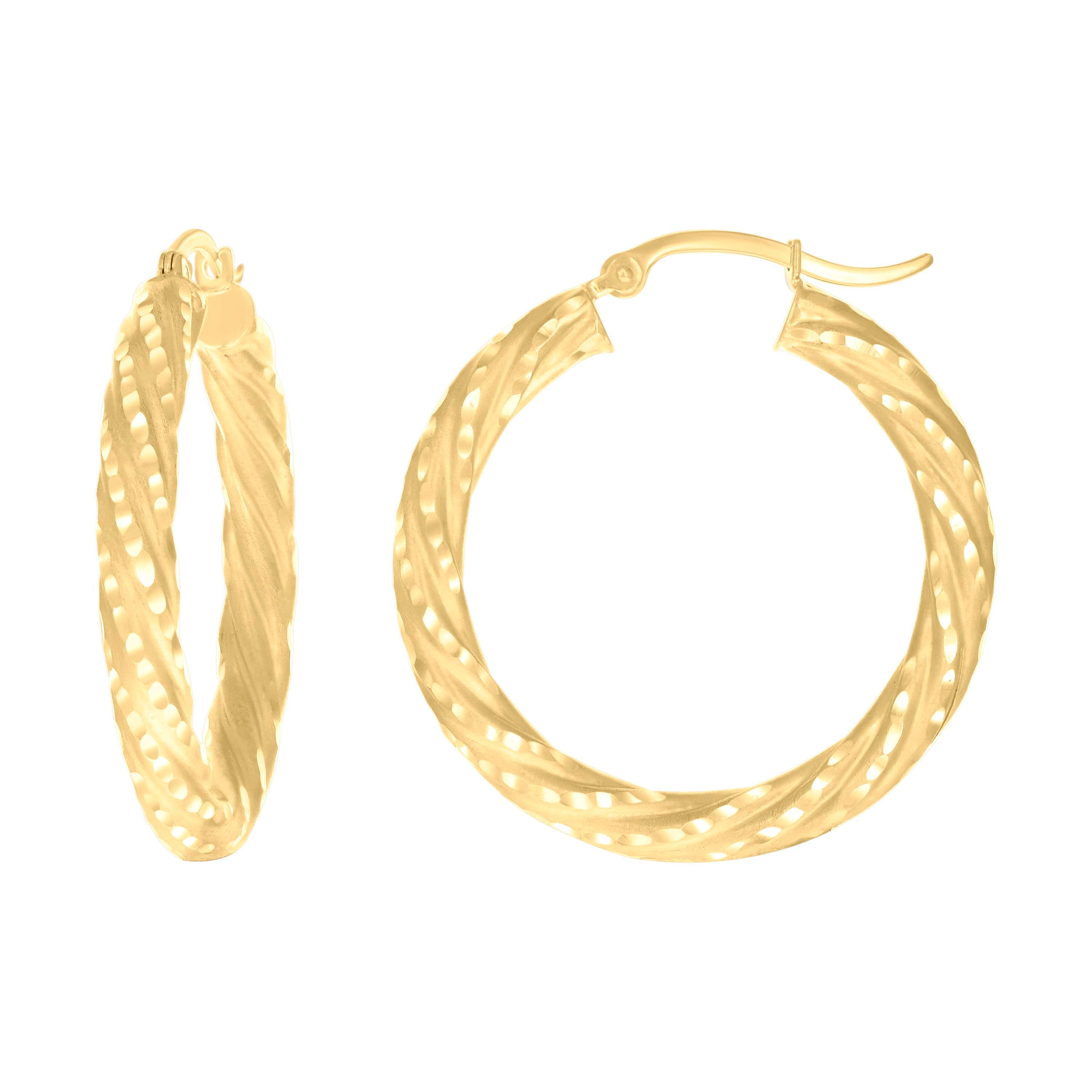 10Kt Yellow Gold Womens Diamond-cut Spotted Patterned Fancy Hoop Earrings 4mm-31 - SLV-133929