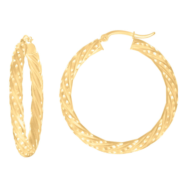 10Kt Yellow Gold Womens Diamond-cut Spotted Patterned Fancy Hoop Earrings 4mm-38 - SLV-133930