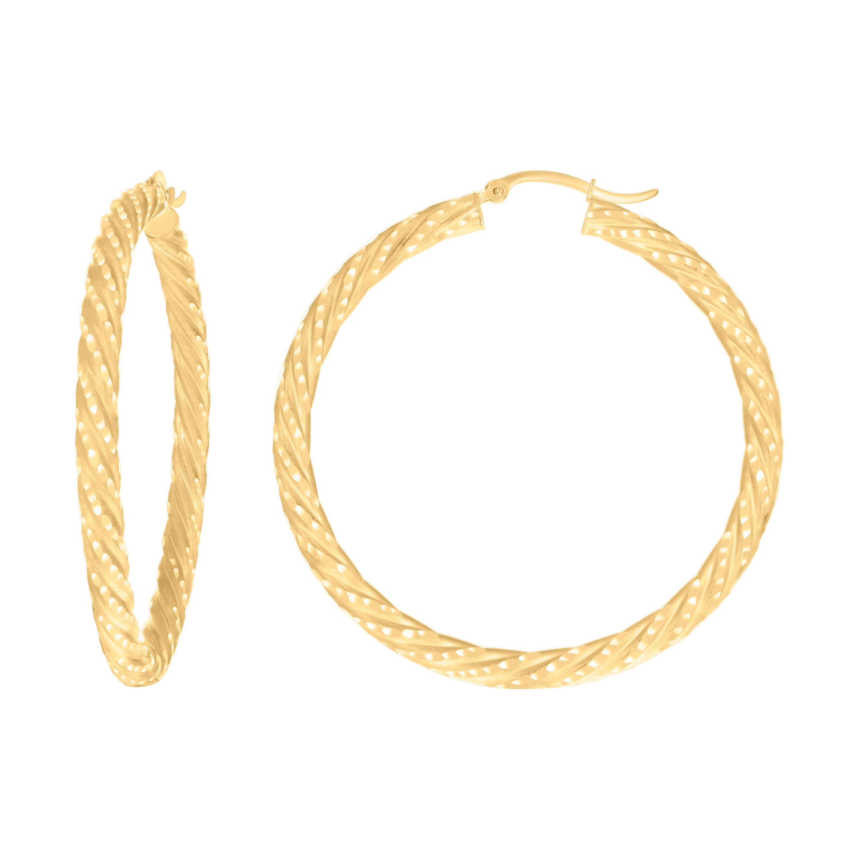 10Kt Yellow Gold Womens Diamond-cut Spotted Patterned Fancy Hoop Earrings 4mm-50 - SLV-133931