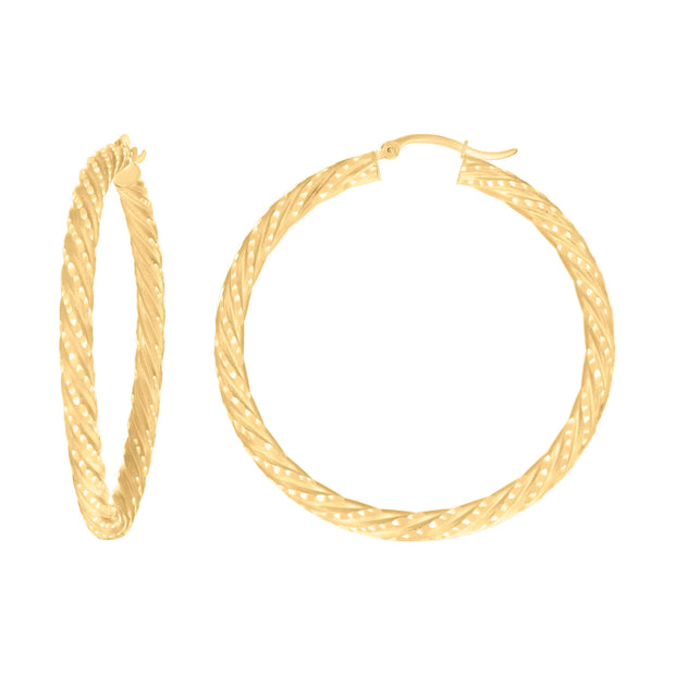 10Kt Yellow Gold Womens Diamond-cut Spotted Patterned Fancy Hoop Earrings 4mm-50 - SLV-133931