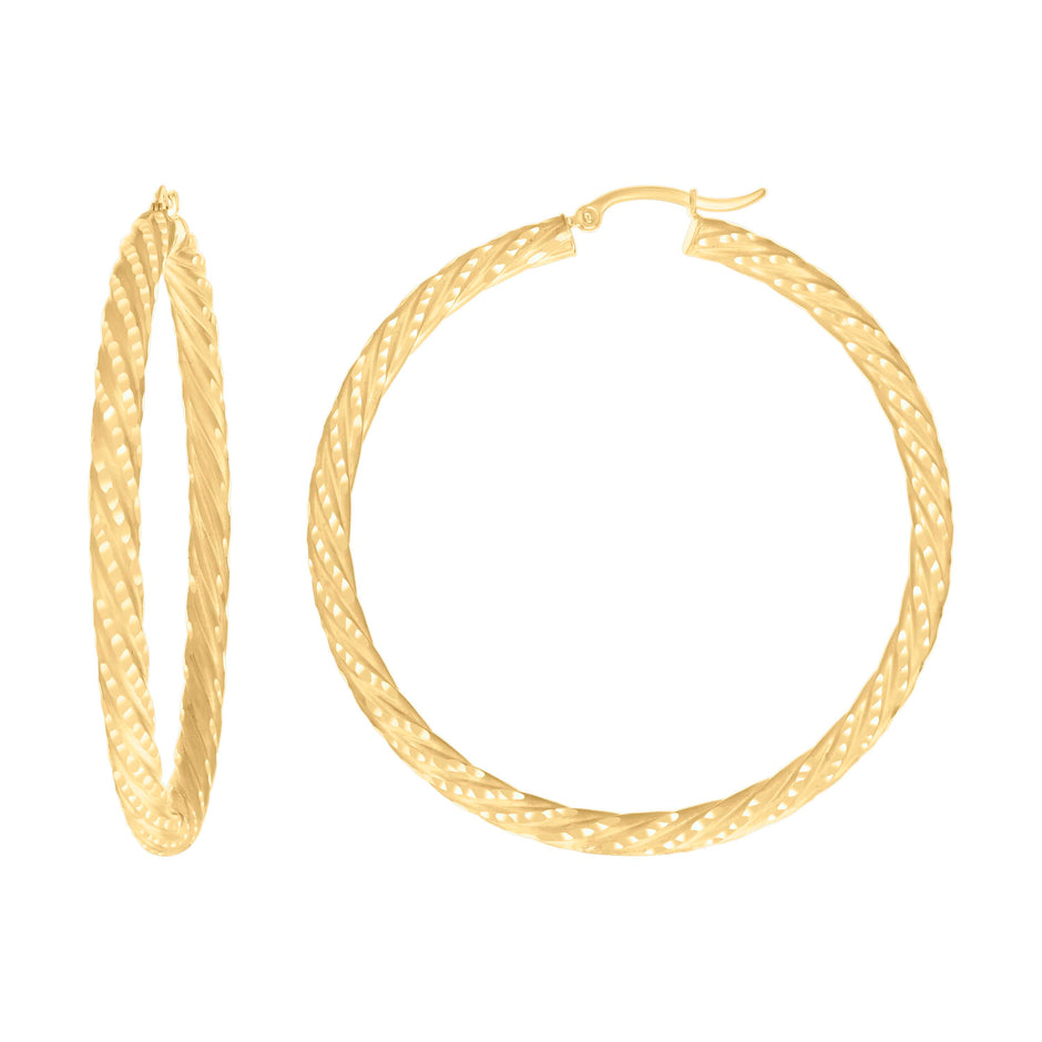 10Kt Yellow Gold Womens Diamond-cut Spotted Patterned Fancy Hoop Earrings 4mm-57 - SLV-133932