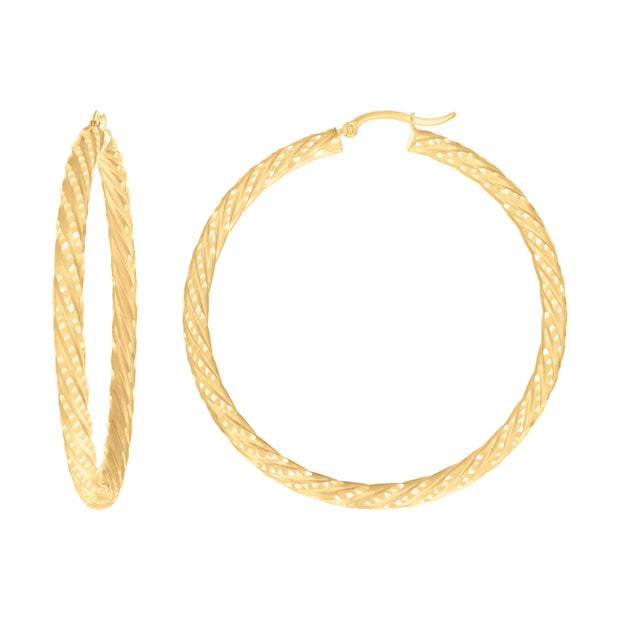 10Kt Yellow Gold Womens Diamond-cut Spotted Patterned Fancy Hoop Earrings 4mm-57 - SLV-133932