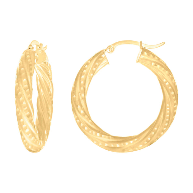 10Kt Yellow Gold Womens Diamond-cut Spotted Patterned Fancy Hoop Earrings 5mm-32