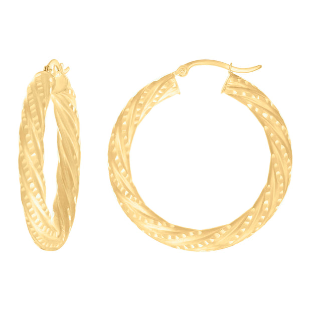 10Kt Yellow Gold Womens Diamond-cut Spotted Patterned Fancy Hoop Earrings 5mm-38 - SLV-133937