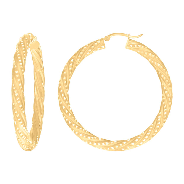 10Kt Yellow Gold Womens Diamond-cut Spotted Patterned Fancy Hoop Earrings 5mm-51 - SLV-133938