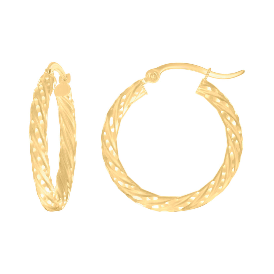 14Kt Yellow Gold Womens Diamond-cut Spotted Patterned Fancy Hoop Earrings 3mm-25 - SLV-133940