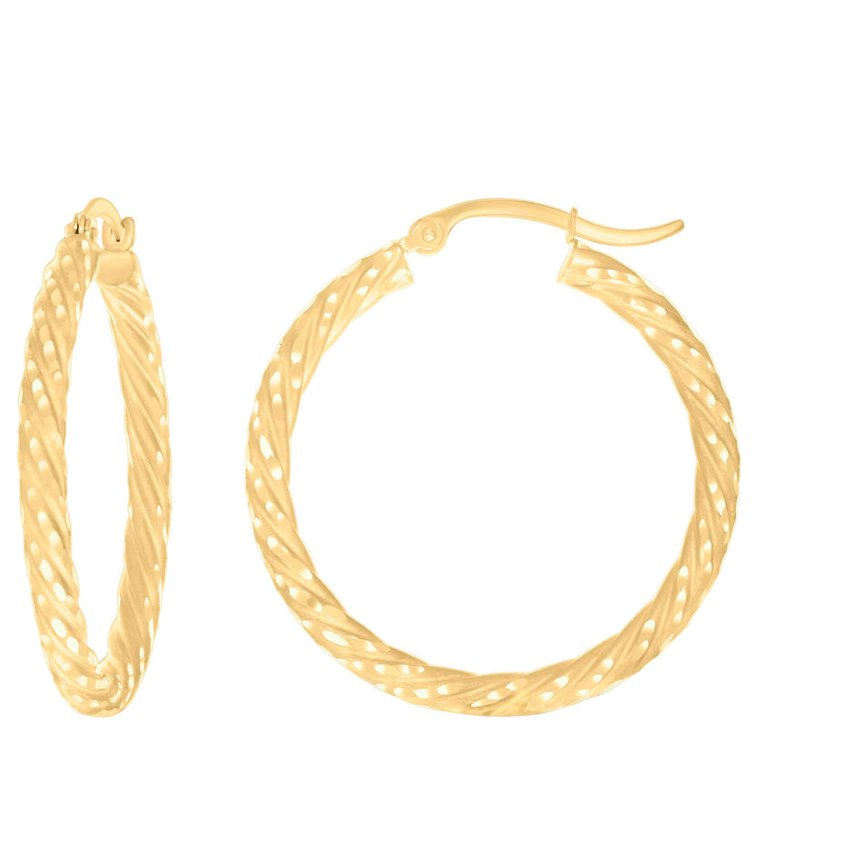 14Kt Yellow Gold Womens Diamond-cut Spotted Patterned Fancy Hoop Earrings 3mm-31 - SLV-133941