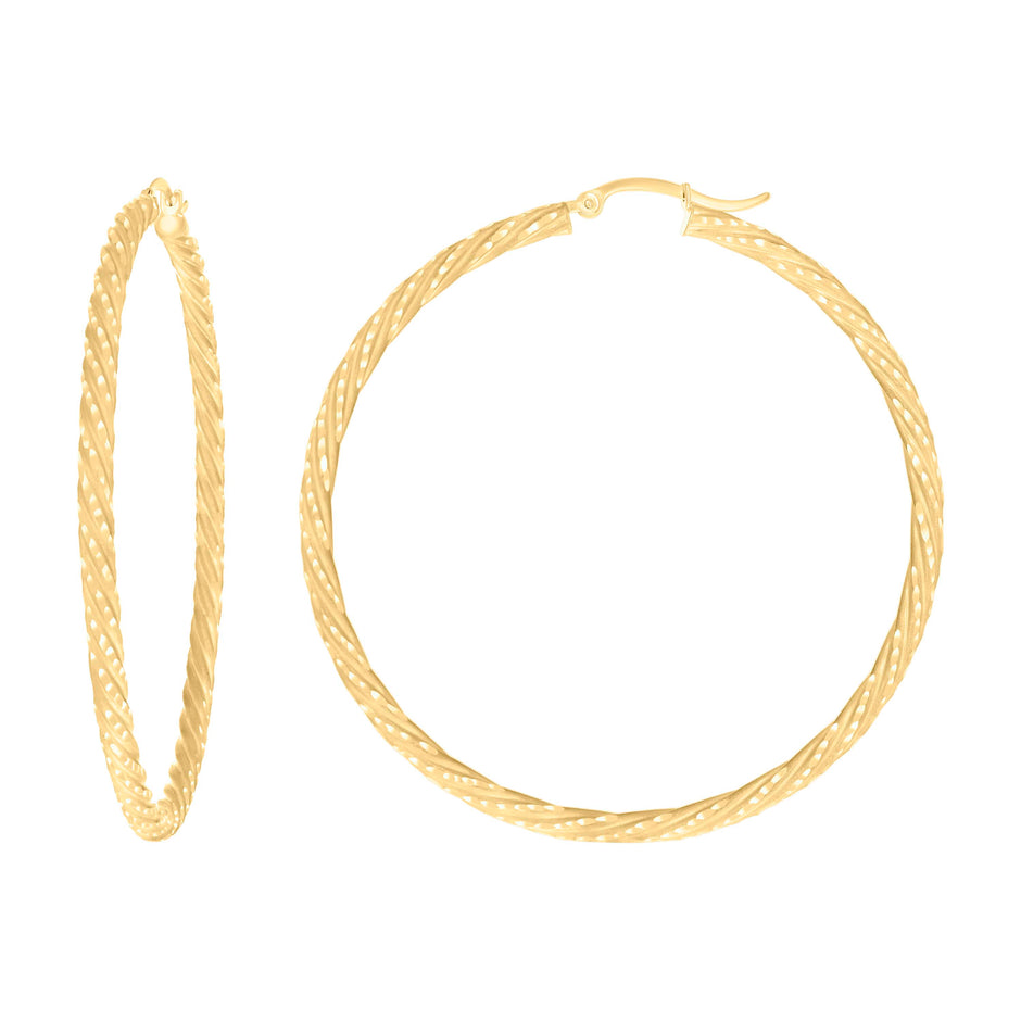 14Kt Yellow Gold Womens Diamond-cut Spotted Patterned Fancy Hoop Earrings 3mm-50 - SLV-133943