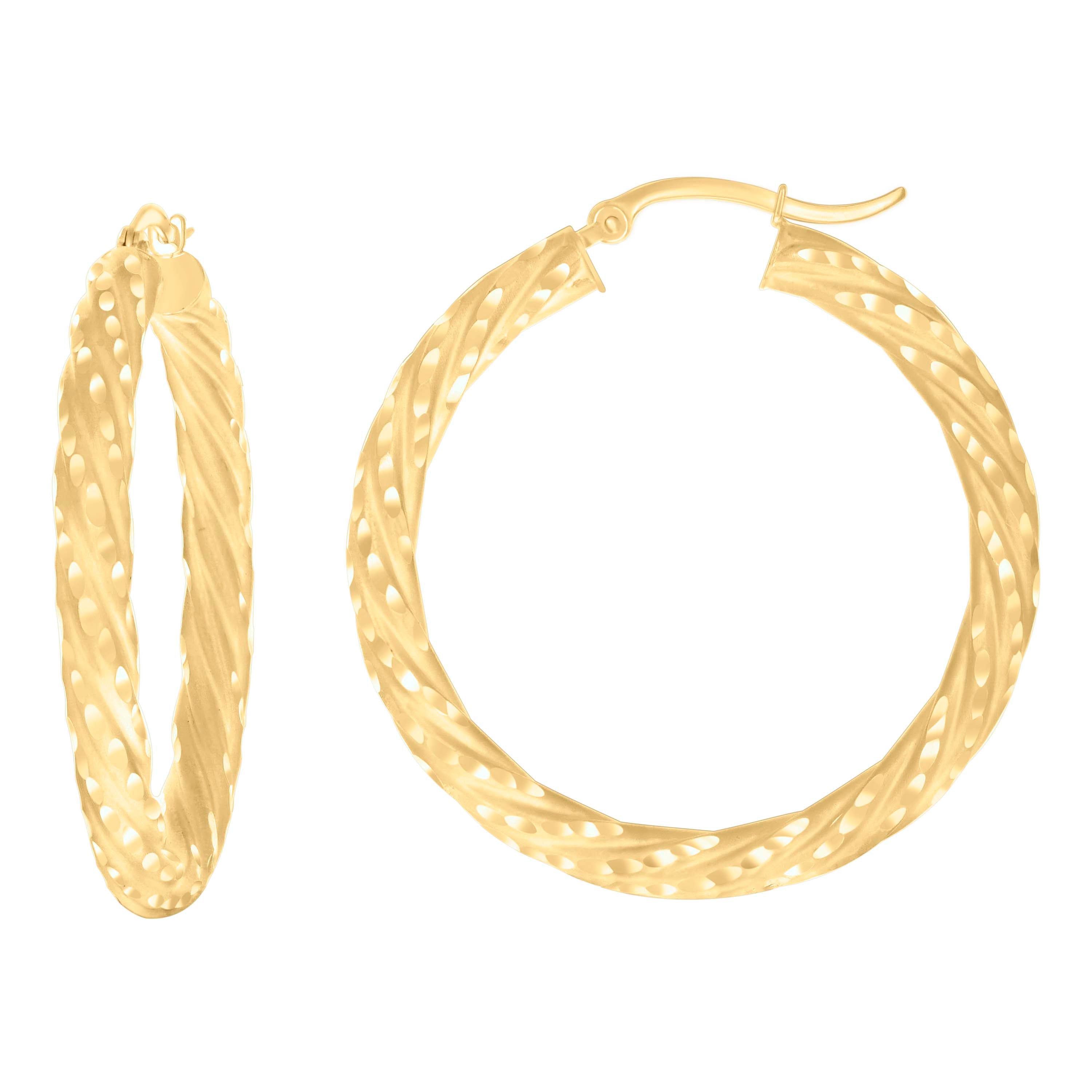 14Kt Yellow Gold Womens Diamond-cut Spotted Patterned Fancy Hoop Earrings 4mm-38 - SLV-133948
