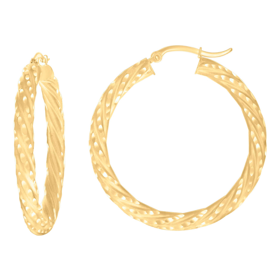 14Kt Yellow Gold Womens Diamond-cut Spotted Patterned Fancy Hoop Earrings 4mm-38 - SLV-133948
