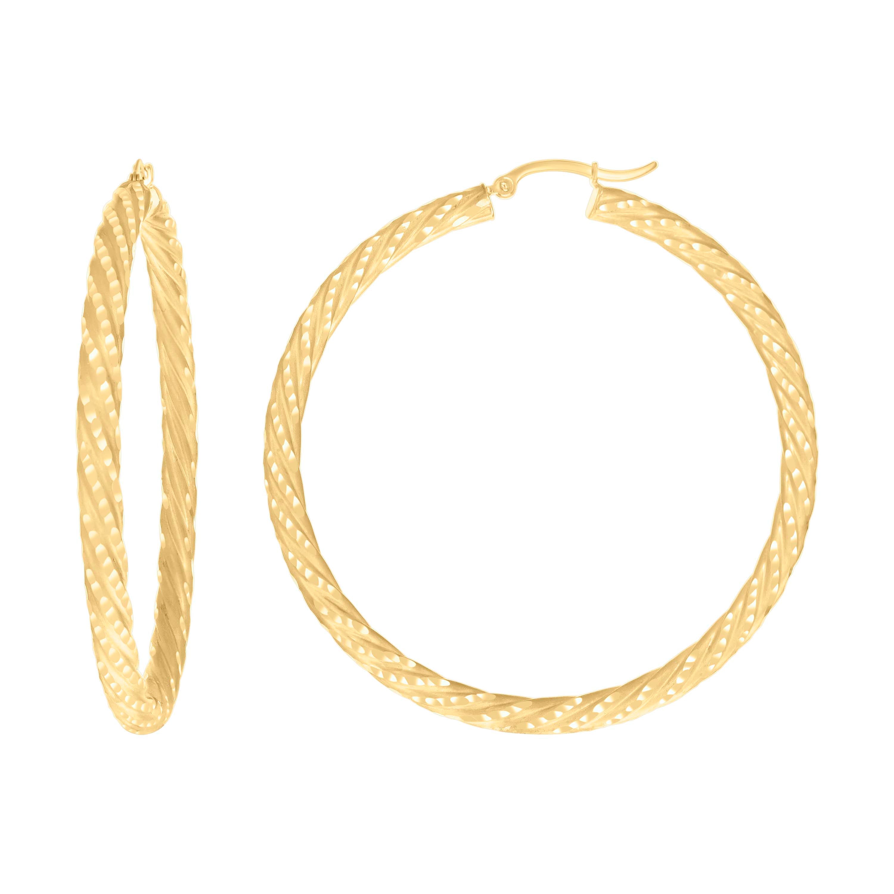 14Kt Yellow Gold Womens Diamond-cut Spotted Patterned Fancy Hoop Earrings 4mm-57 - SLV-133950