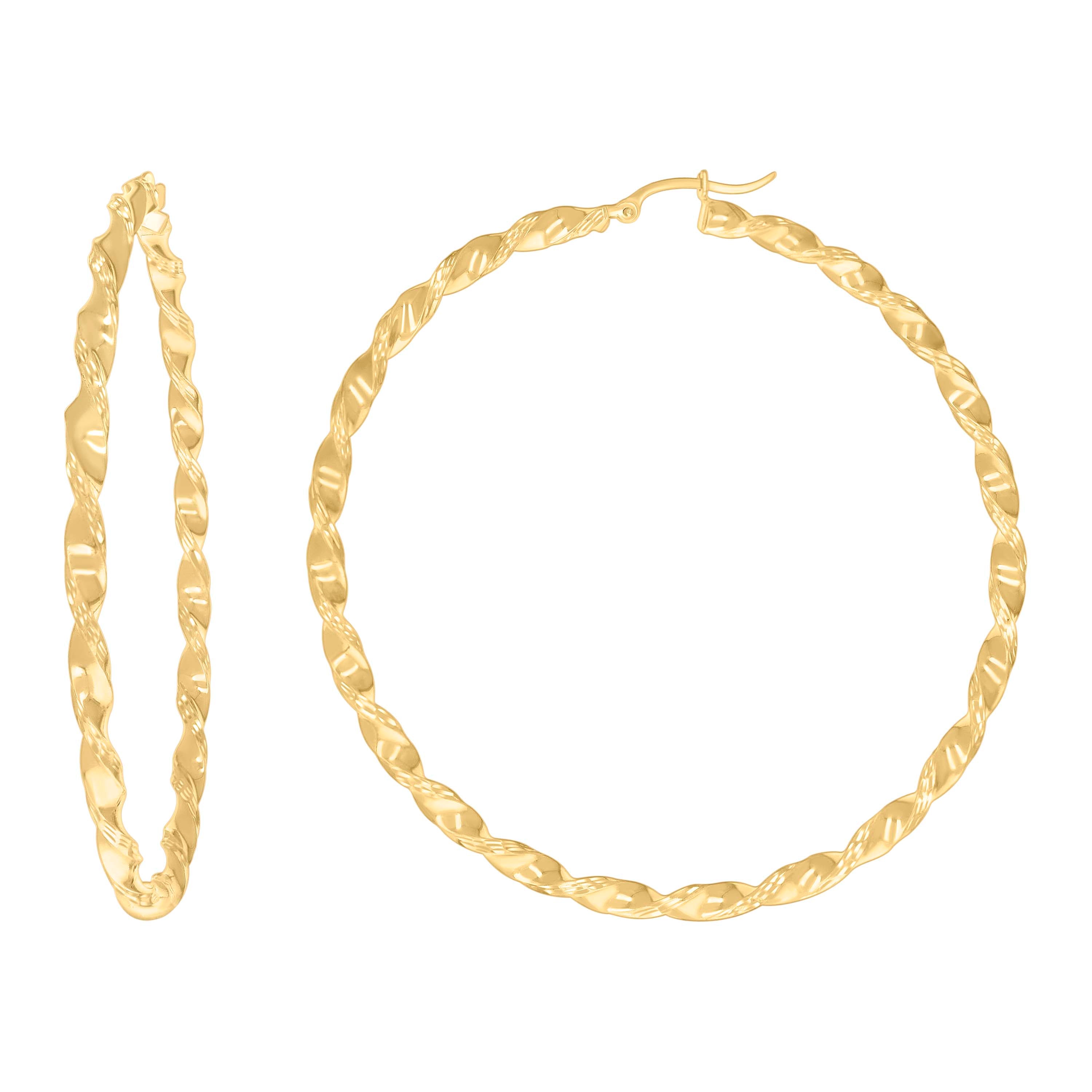 10kt Yellow Gold Womens Diamond-cut Twisted Hoop Earrings 3mm-63