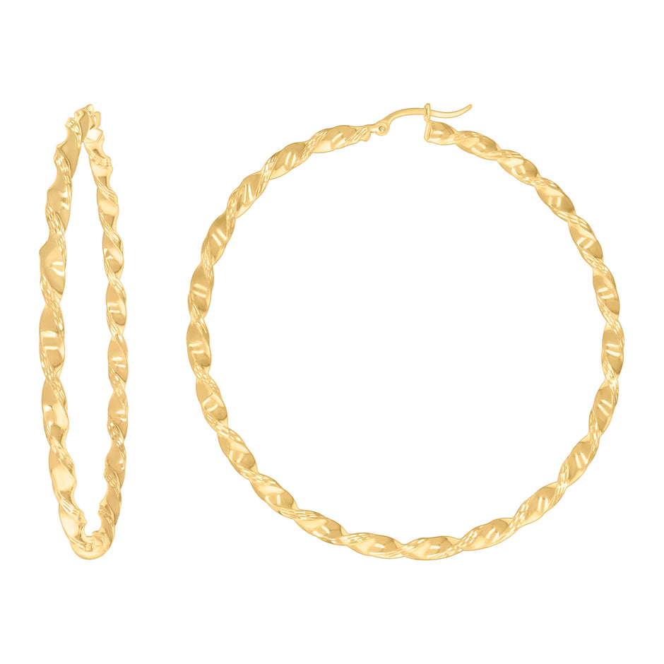 10kt Yellow Gold Womens Diamond-cut Twisted Hoop Earrings 3mm-63