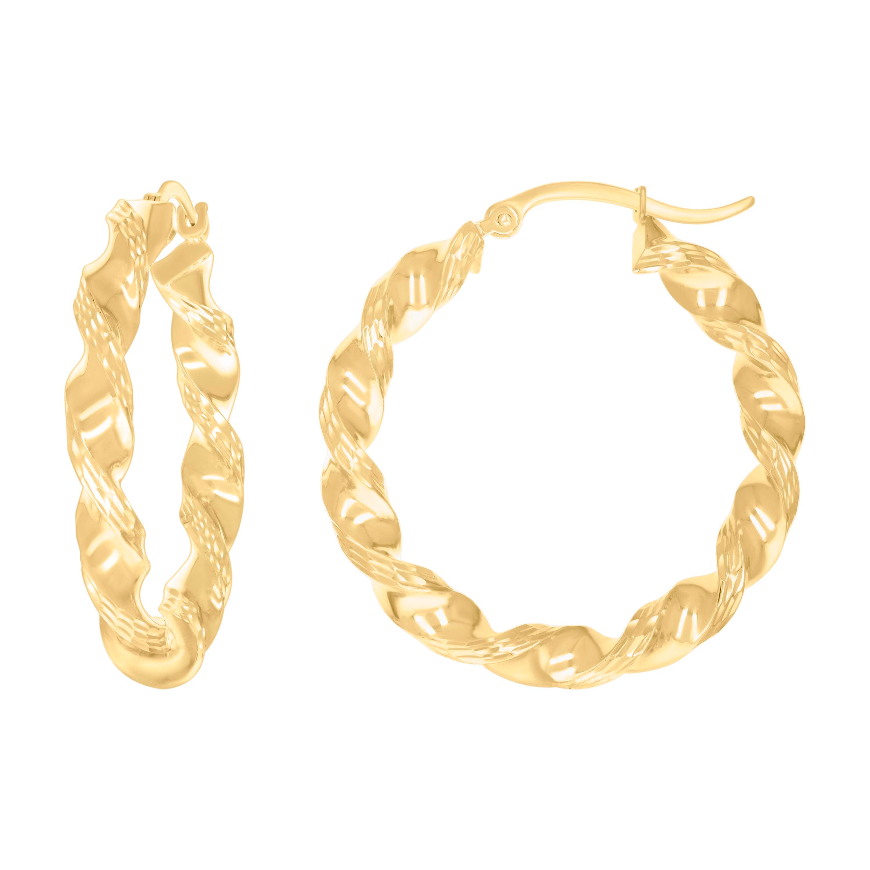 10kt Yellow Gold Womens Diamond-cut Twisted Hoop Earrings 4mm-38