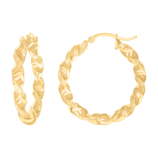 10kt Yellow Gold Womens Diamond-cut Twisted Hoop Earrings 4mm-38