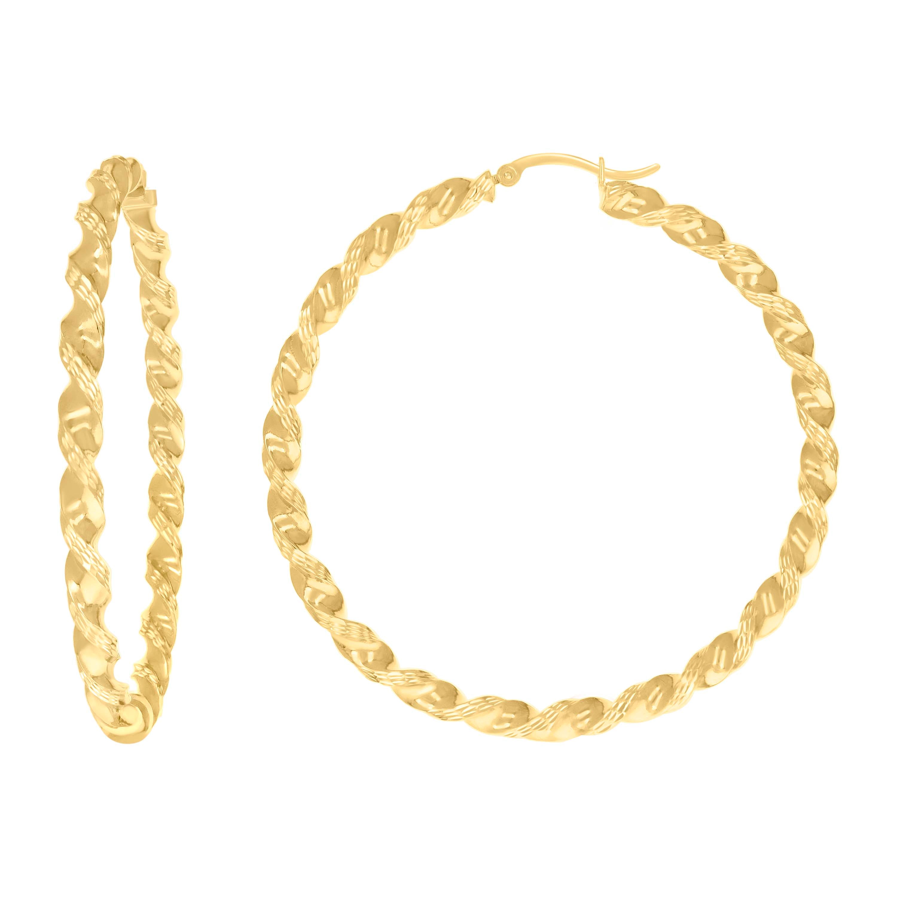 10kt Yellow Gold Womens Diamond-cut Twisted Hoop Earrings 4mm-63 - SLV-133964
