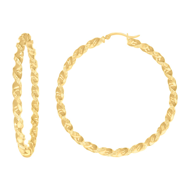 10kt Yellow Gold Womens Diamond-cut Twisted Hoop Earrings 4mm-63 - SLV-133964