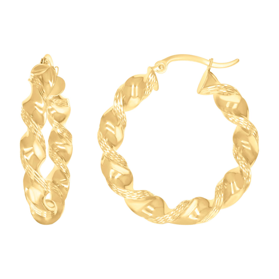 10kt Yellow Gold Womens Diamond-cut Twisted Hoop Earrings 5mm-32