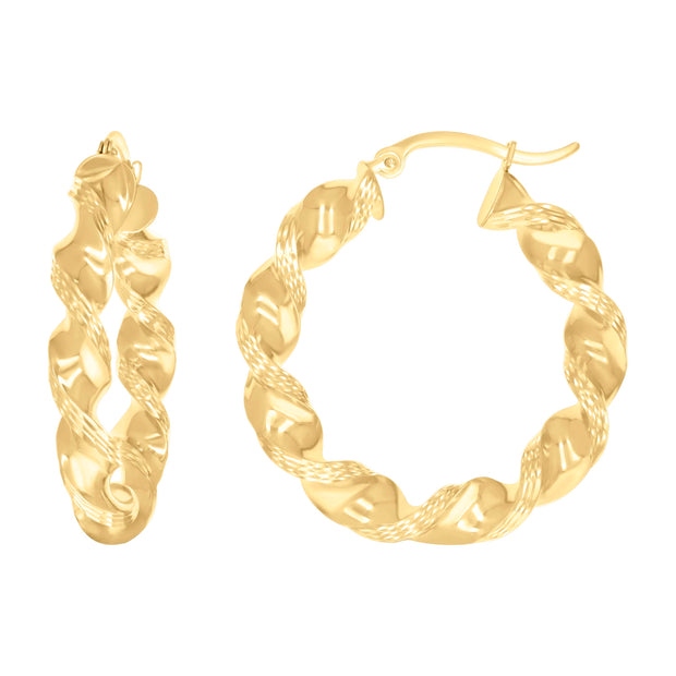 10kt Yellow Gold Womens Diamond-cut Twisted Hoop Earrings 5mm-32