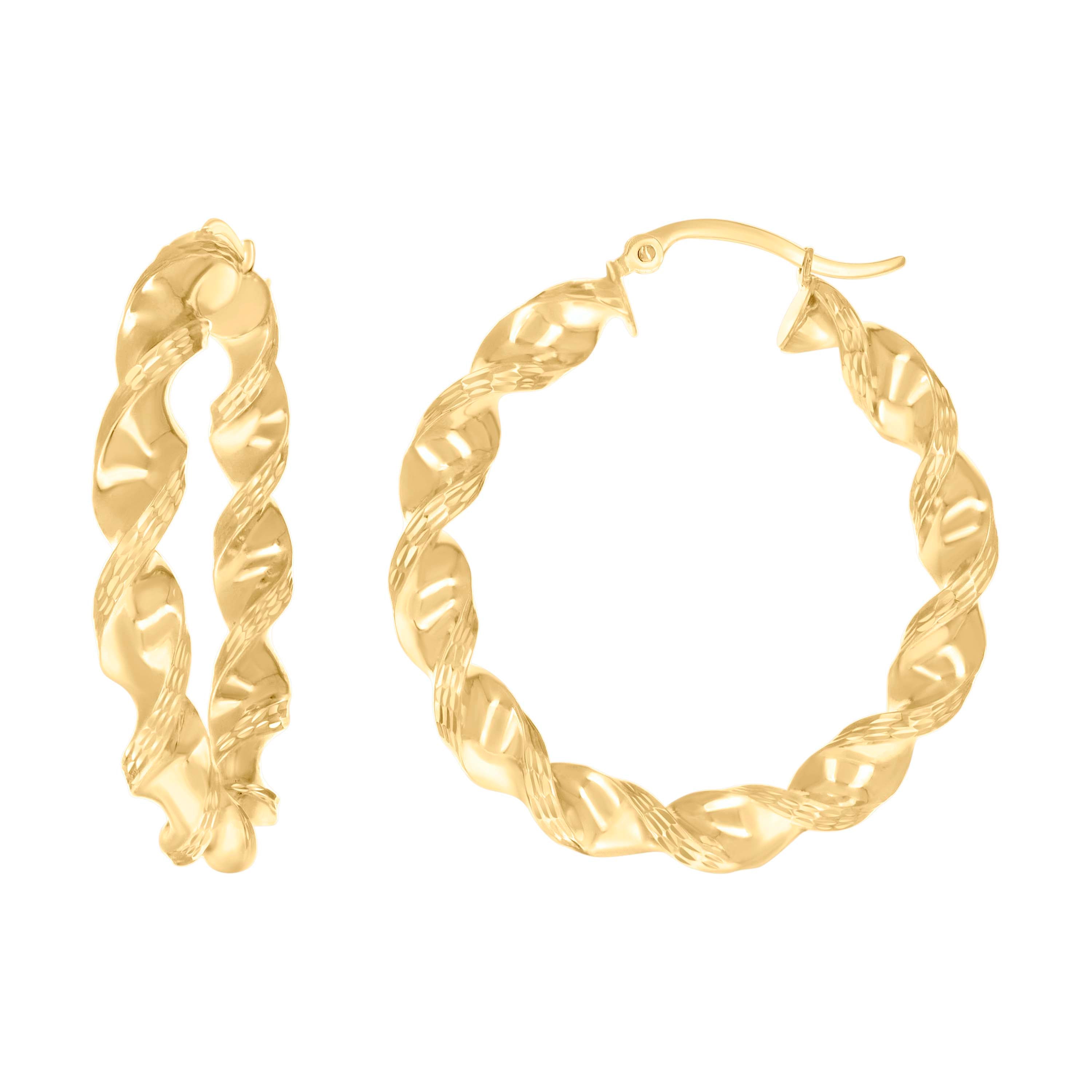 10kt Yellow Gold Womens Diamond-cut Twisted Hoop Earrings 5mm-38 - SLV-133968