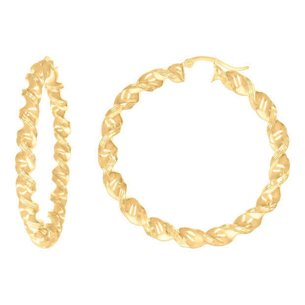 10kt Yellow Gold Womens Diamond-cut Twisted Hoop Earrings 5mm-50 - SLV-133969
