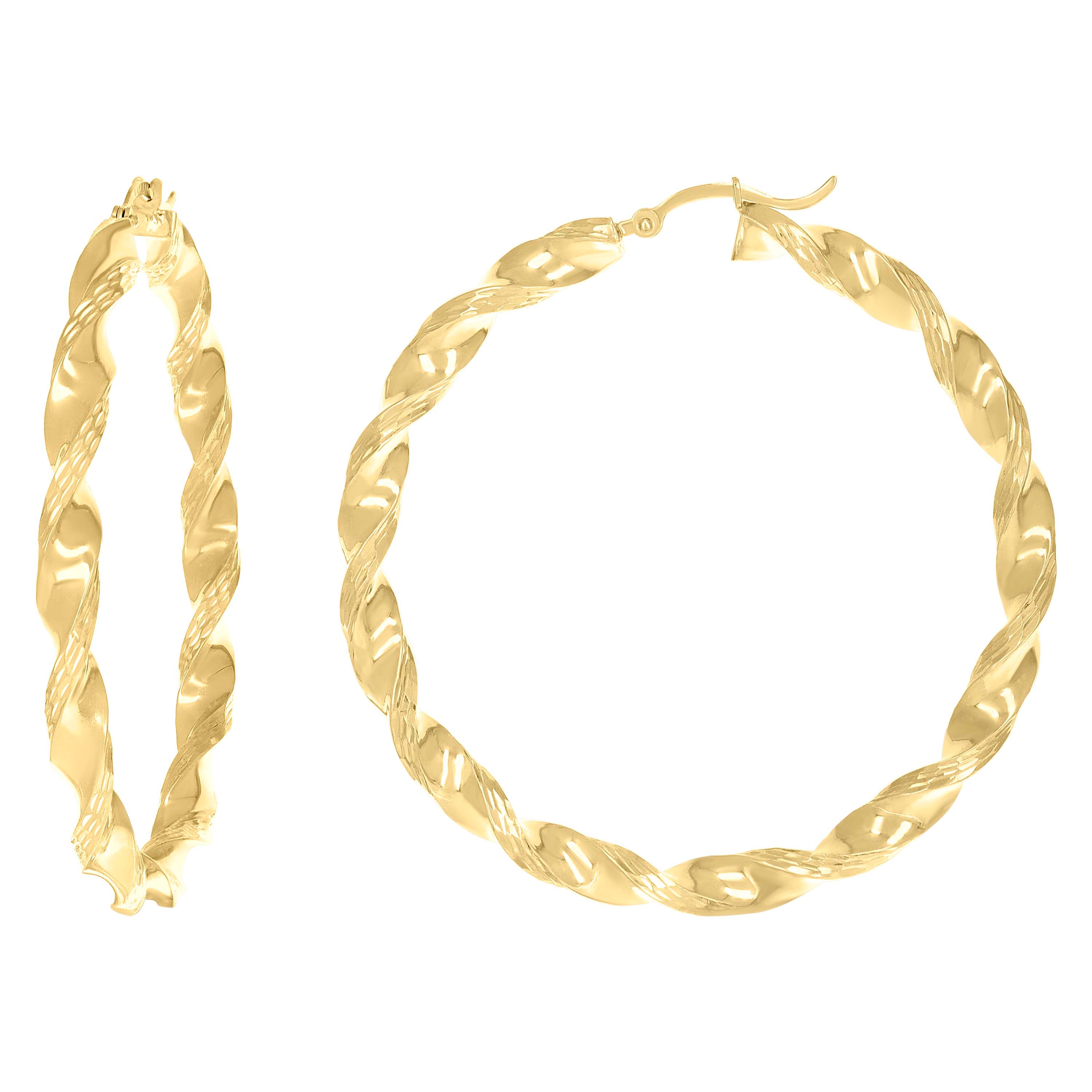 14kt Yellow Gold Womens Flat Twisted Tube Hoop Earrings 