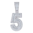 925 Sterling Silver Unisex Round Baguette Cubic-Zirconia Initial Number 5 Charm Pendant