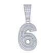 925 Sterling Silver Unisex Round Baguette Cubic-Zirconia Initial Number 6 Charm Pendant