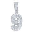 925 Sterling Silver Unisex Round Baguette Cubic-Zirconia Initial Number 9 Charm Pendant