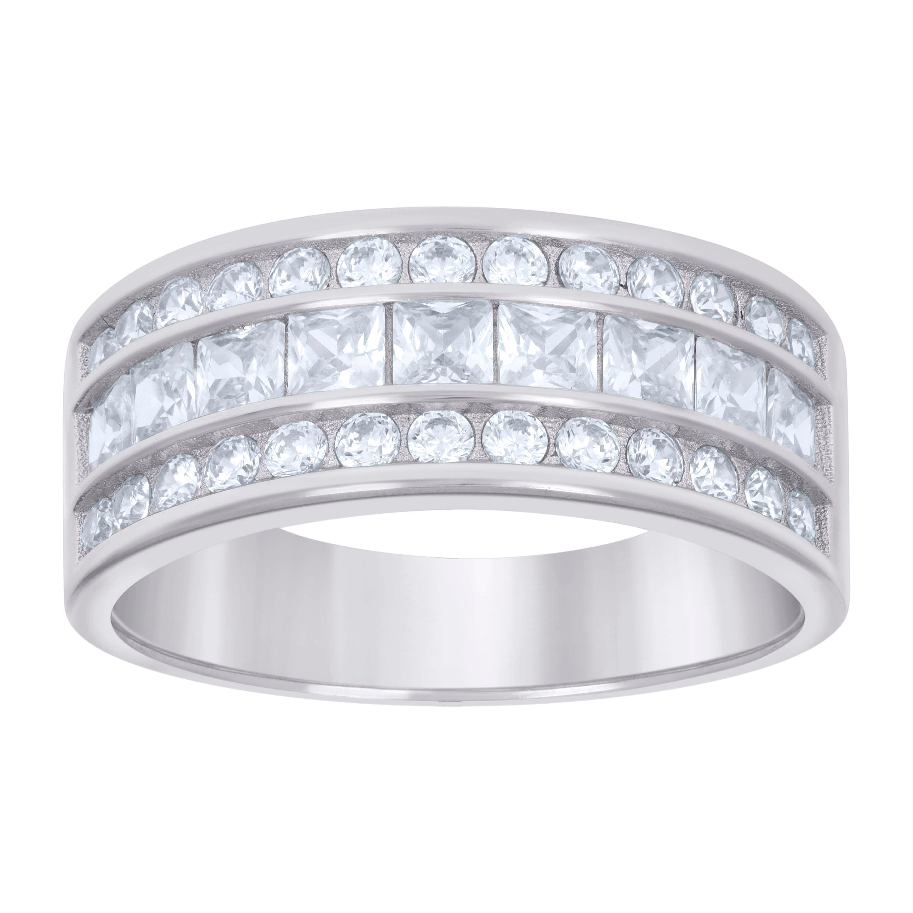 925 Sterling Silver Mens Baguette Round 1.52ct Moissanite Fashion Wedding Band Ring Size 9 - SLV-134364
