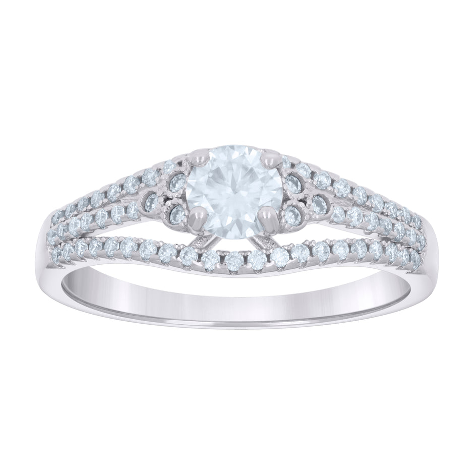 925 Sterling Silver Womens 1.00ct Moissanite Fashion Engagement Ring Size 9 - SLV-134398