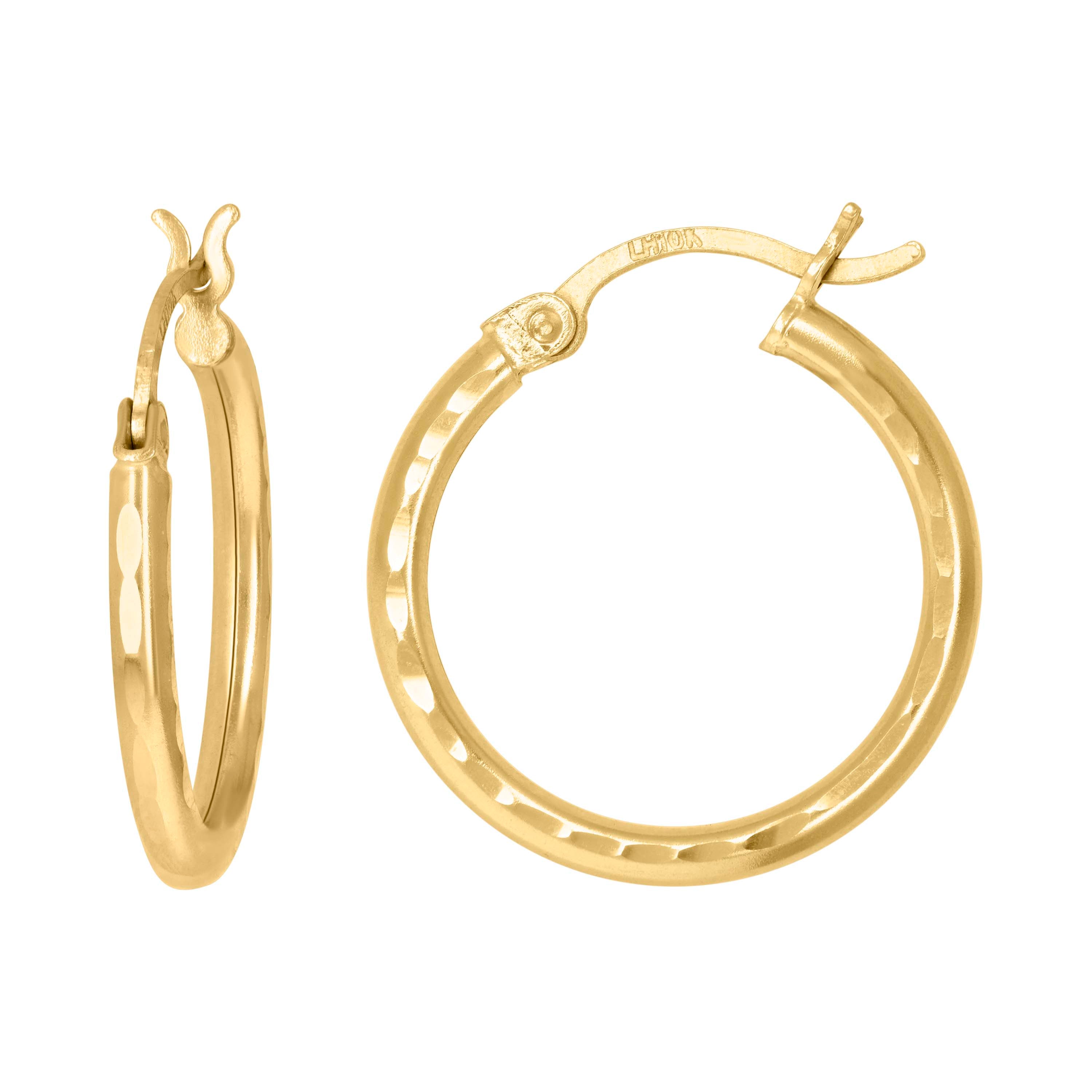 14Kt Yellow Gold Womens Diamond-cut Round Tube Hoop Earrings 2mm-18 - SLV-134441
