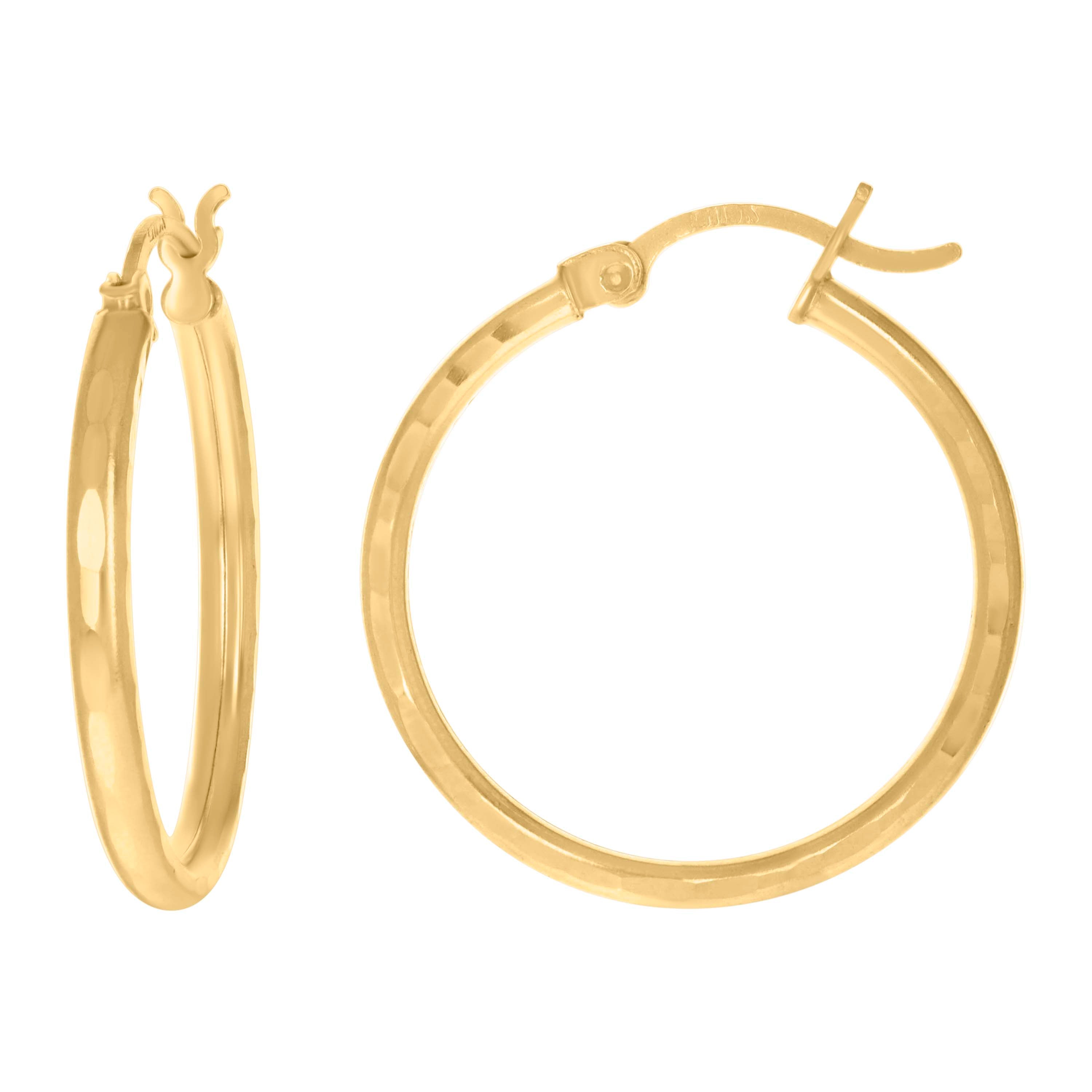 14Kt Yellow Gold Womens Diamond-cut Round Tube Hoop Earrings 2mm-22 - SLV-134442