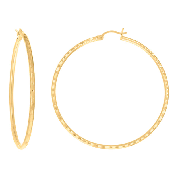 14Kt Yellow Gold Womens Diamond-cut Round Tube Hoop Earrings 2mm-50 - SLV-134443