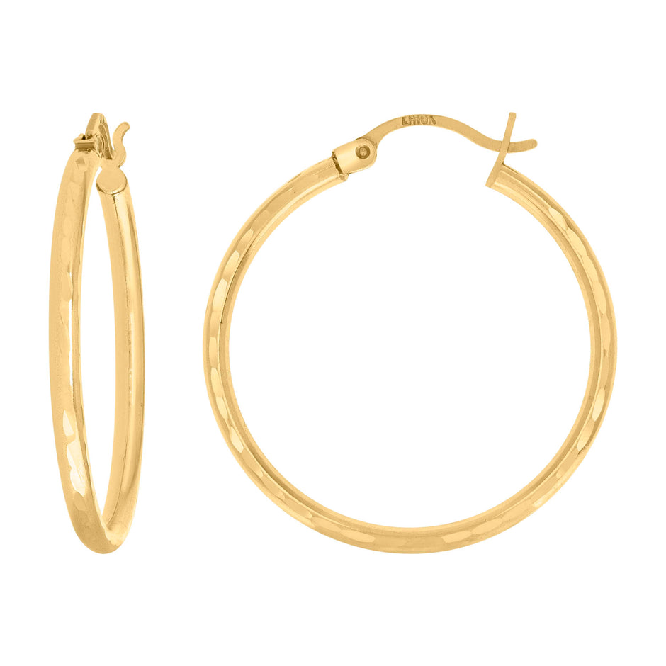 14Kt Yellow Gold Womens Diamond-cut Round Tube Hoop Earrings 2mm-28 - SLV-134444