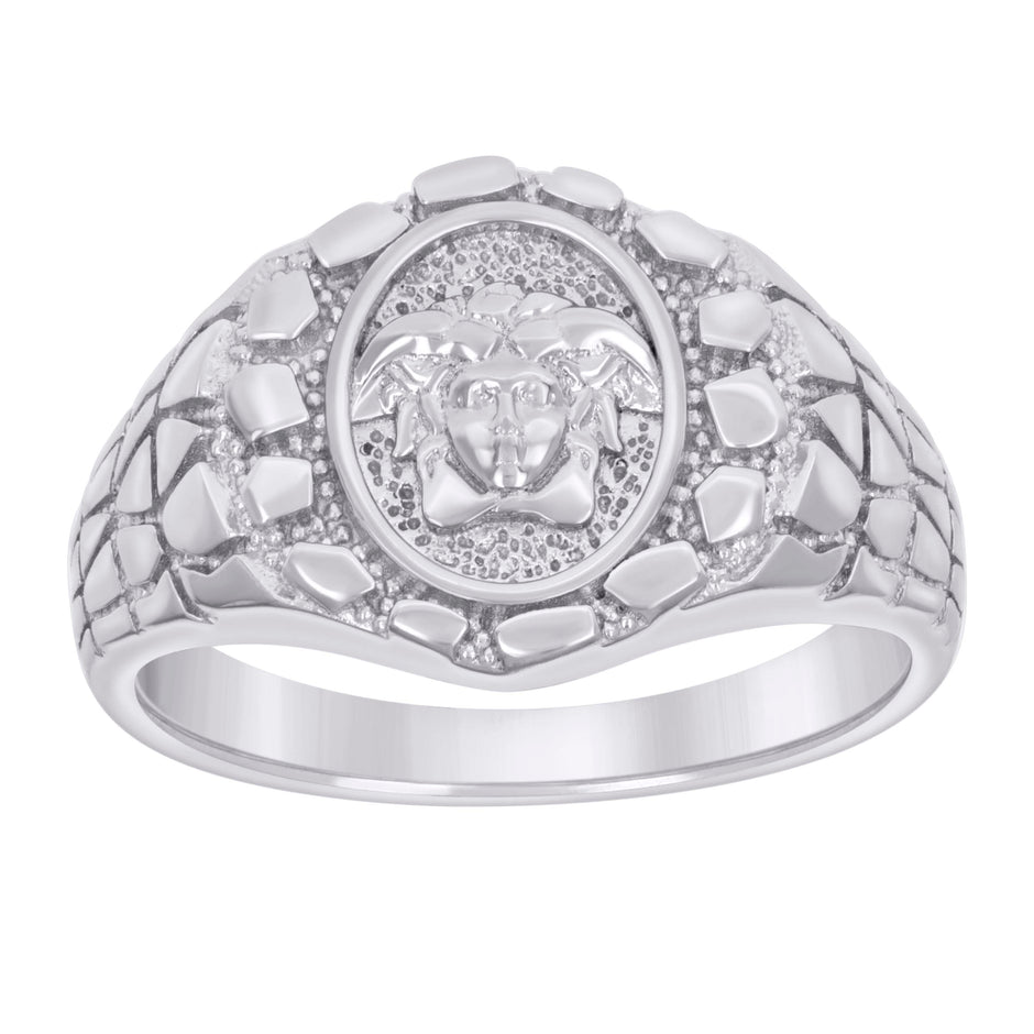 925 Sterling Silver Mens Nugget Medusa Egyptian Fashion Ring Size 9