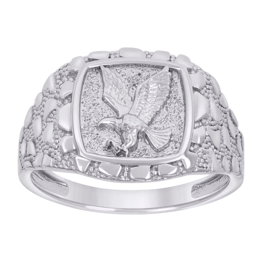 925 Sterling Silver Mens Nugget Eagle Bird Wildlife Ring Size 11 - SLV-134469