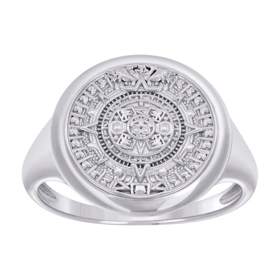 925 Sterling Silver Mens Aztec Calendar Fashion Ring Size 11 - SLV-134477