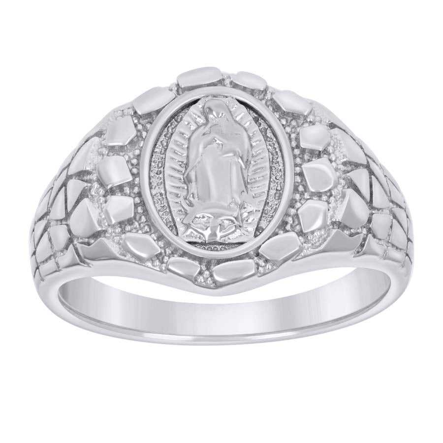925 Sterling Silver Mens Nugget Guadalupe Religious Ring Size 9